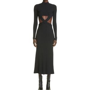 NEW Dion Lee black ribbed knit cutout spiral midi dress bodycon size US 8